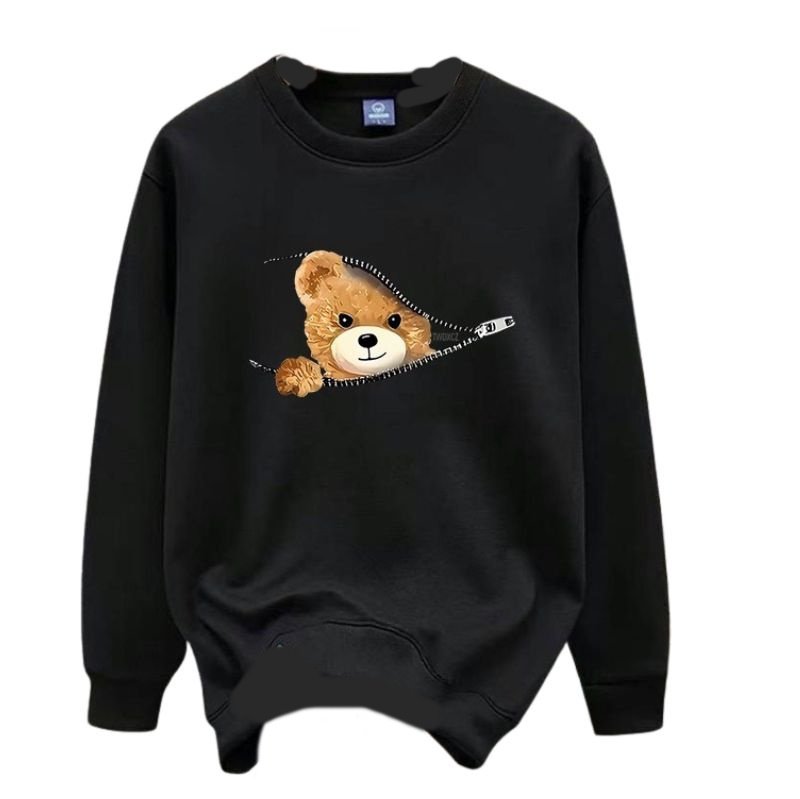 画像1: Unisex Zipper & Face-out Bear  Crew Neck Sweatshirt Pullover 即納男女兼用 ラウンドネック ファスナー＆顔出しベア熊プリント スウェット トレーナー プルオーバー (1)