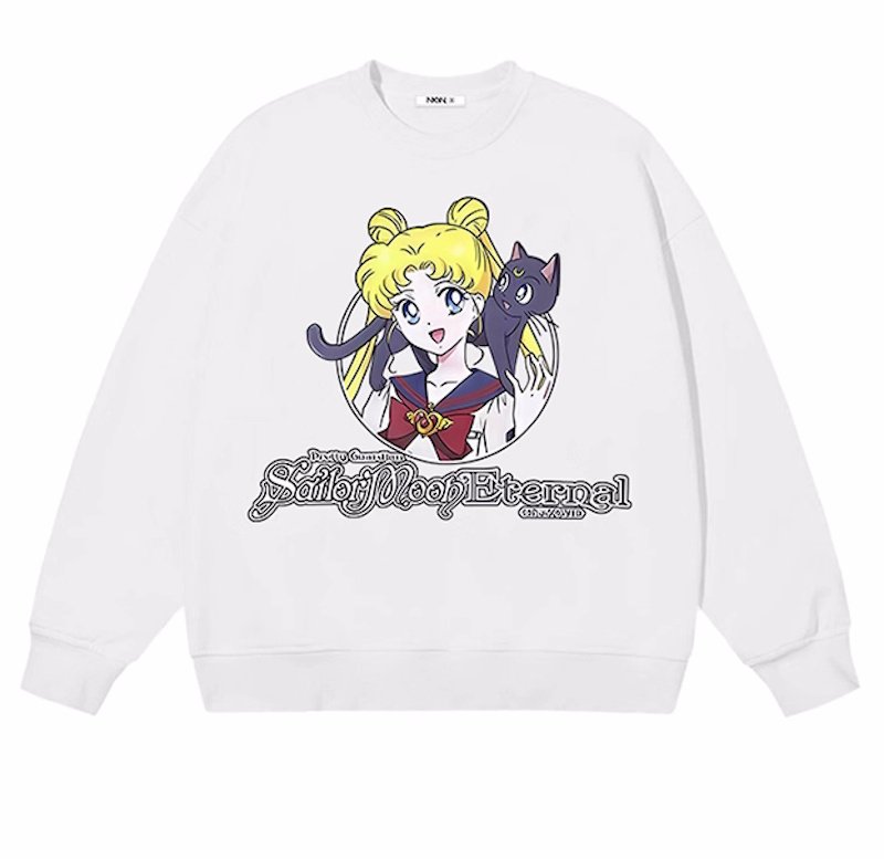 画像1: Sailor Moon & Luna long-sleeved sweatshirt pullover　セーラームーン＆ルナ長袖スウェットトレーナー (1)