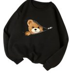 画像3: Unisex Zipper & Face-out Bear  Crew Neck Sweatshirt Pullover 即納男女兼用 ラウンドネック ファスナー＆顔出しベア熊プリント スウェット トレーナー プルオーバー (3)
