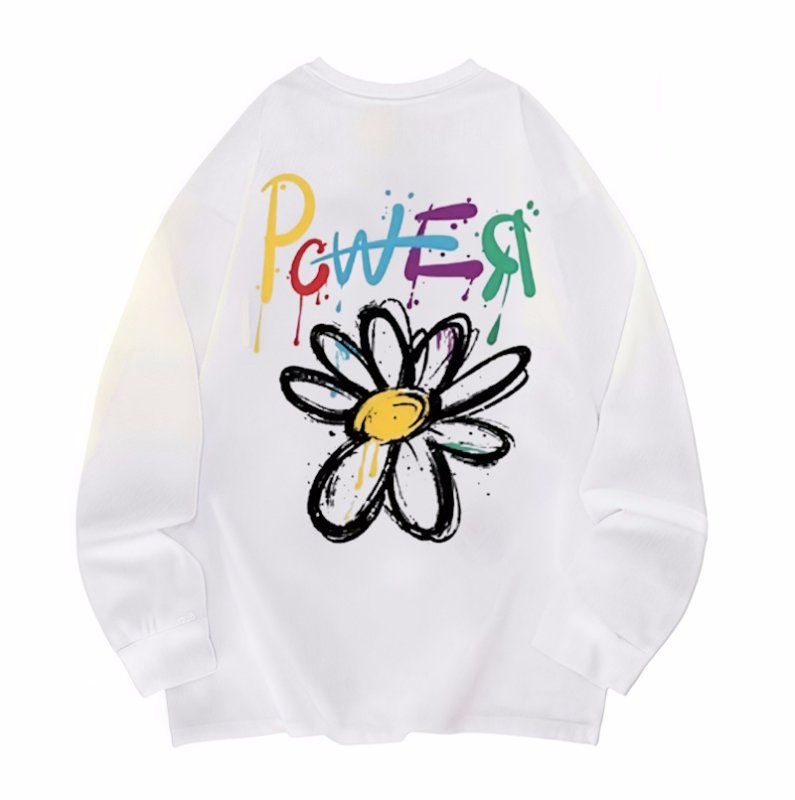 画像1: Daisy Flower Letter Print Long Sleeve T-Shirt 　ユニセックス 男女兼用デイジー フラワー レタープリント長袖  Tシャツスウェット (1)