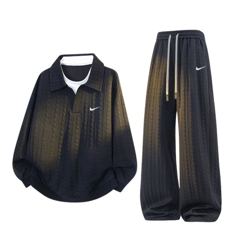 画像2: 25 Unisex ‎Not Swoosh logo Knit Set up Matching Set Jacket + Pants ユニセックス 男女兼用 ノット スウォッシュロゴ マッチングセット 大きなサイズあり スウェット ポロシャツ セットアップ 上下 (2)