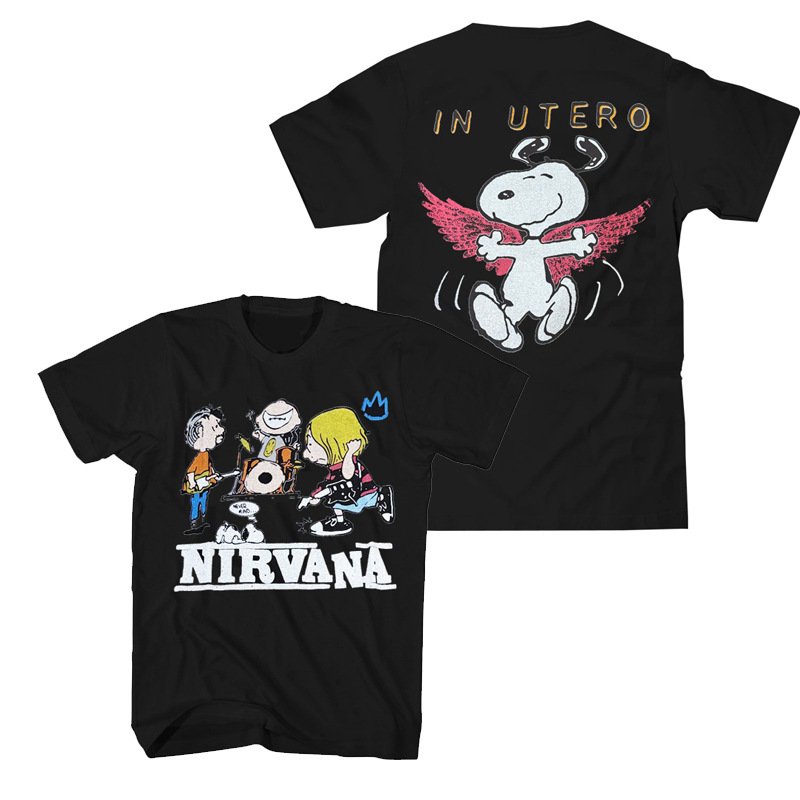 画像3: Nirvana x Snoopy Print Round Neck T-Shirt ニルヴァーナ×スヌーピー プリントラウンドネック Tシャツ ユニセックス 男女兼用 古着風 ヴィンテージ風 バンドT (3)