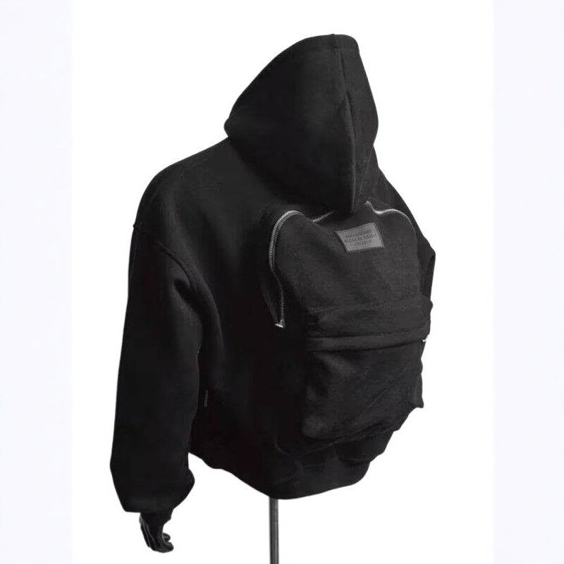画像2: Zip-up hoodie with back pack Sweatshirt ユニセックス男女兼用 バックパック付きジップアップスウェットパーカー トレーナー  (2)