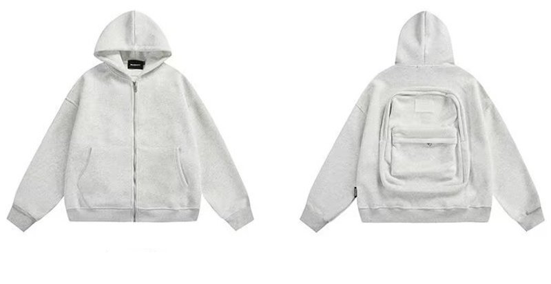 画像1: Zip-up hoodie with back pack Sweatshirt ユニセックス男女兼用 バックパック付きジップアップスウェットパーカー トレーナー  (1)