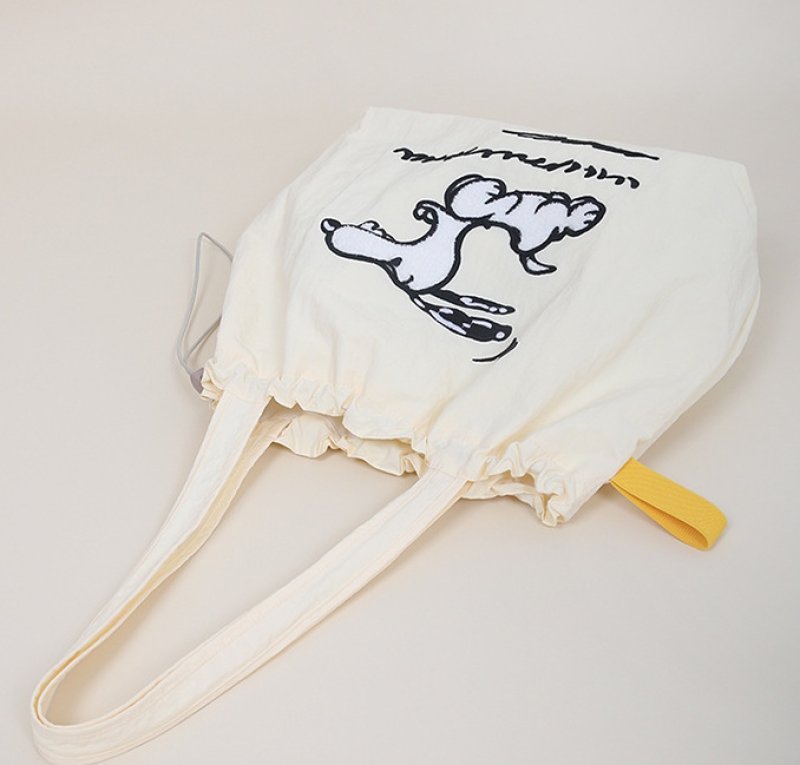 画像9: Snoopy Drawstring Tote Shoulder Shopping Bag　ユニセックス男女兼用スヌーピー刺繍巾着トートショッピング通勤通学バッグ (9)
