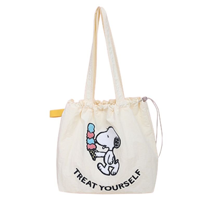 画像3: Snoopy Drawstring Tote Shoulder Shopping Bag　ユニセックス男女兼用スヌーピー刺繍巾着トートショッピング通勤通学バッグ (3)