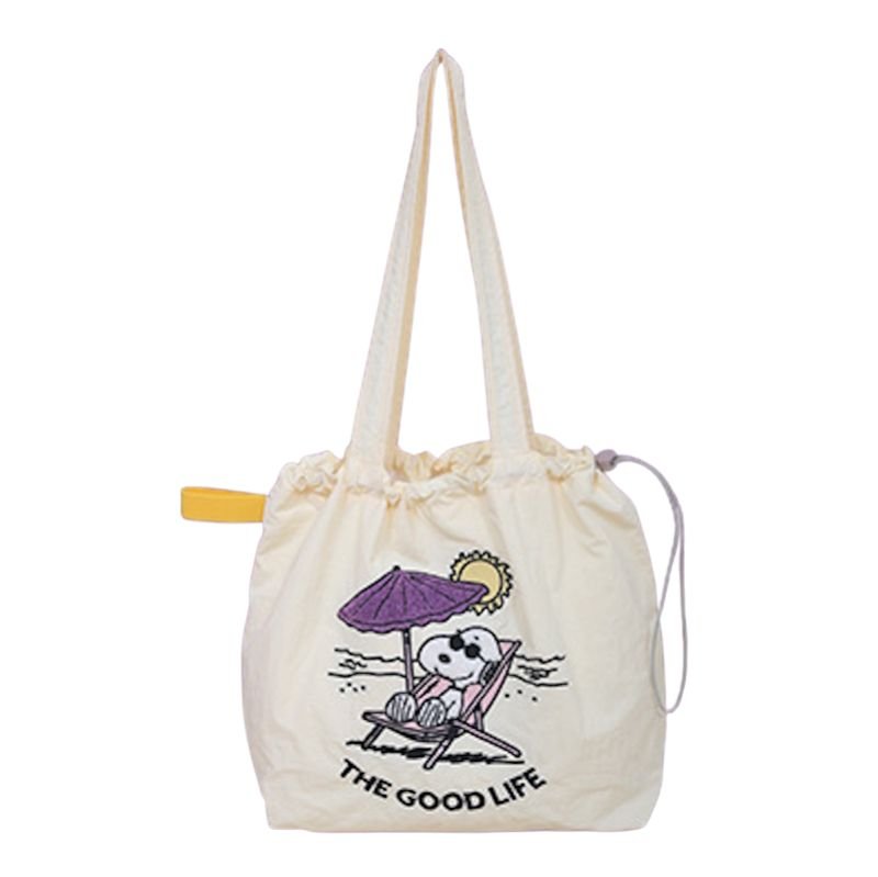 画像2: Snoopy Drawstring Tote Shoulder Shopping Bag　ユニセックス男女兼用スヌーピー刺繍巾着トートショッピング通勤通学バッグ (2)