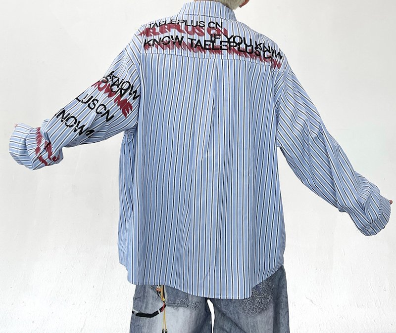 画像5: graphic stripe shirt    ユニセックス 男女兼用 グラフィックストライプシャツ (5)