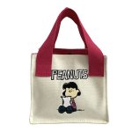 画像1: Snoopy & Peanuts print mini canvas tote bag　ユニセックス男女兼用スヌーピー&ピーナッツミニトートショッピング通勤通学バッグ (1)