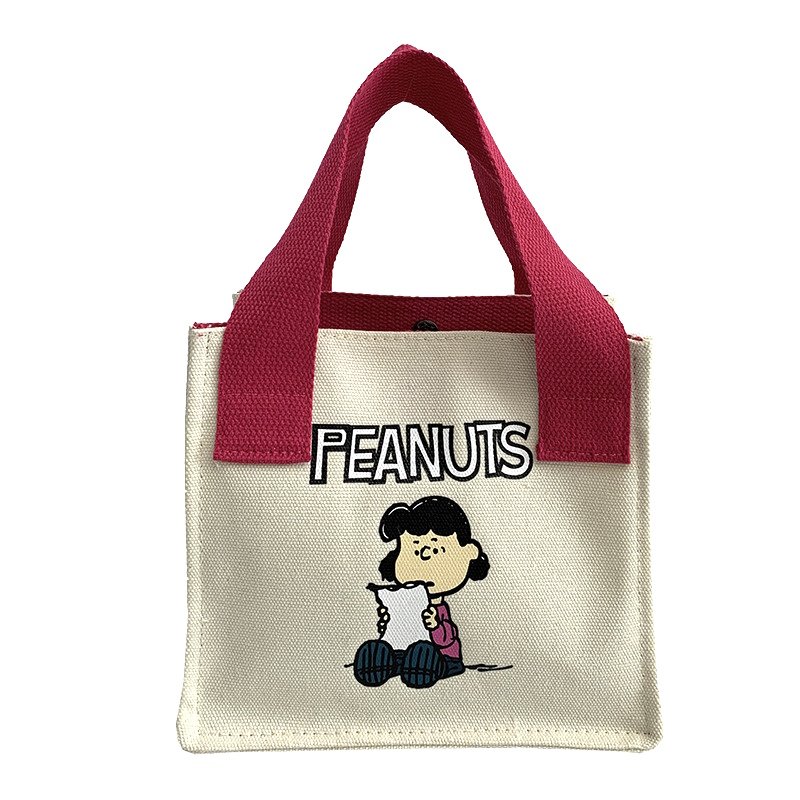 画像1: Snoopy & Peanuts print mini canvas tote bag　ユニセックス男女兼用スヌーピー&ピーナッツミニトートショッピング通勤通学バッグ (1)