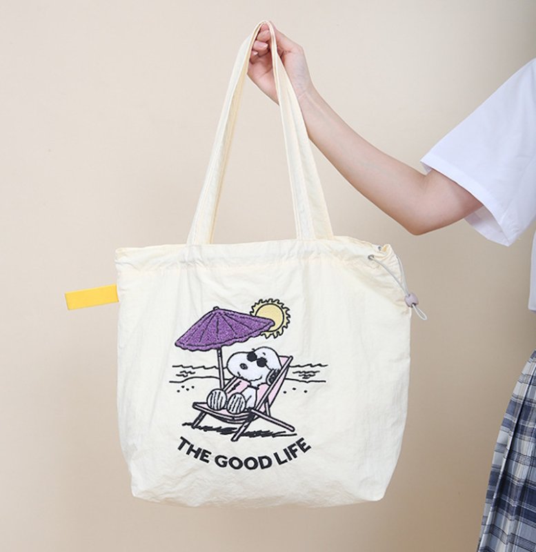 画像8: Snoopy Drawstring Tote Shoulder Shopping Bag　ユニセックス男女兼用スヌーピー刺繍巾着トートショッピング通勤通学バッグ (8)