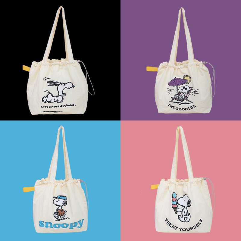 画像5: Snoopy Drawstring Tote Shoulder Shopping Bag　ユニセックス男女兼用スヌーピー刺繍巾着トートショッピング通勤通学バッグ (5)