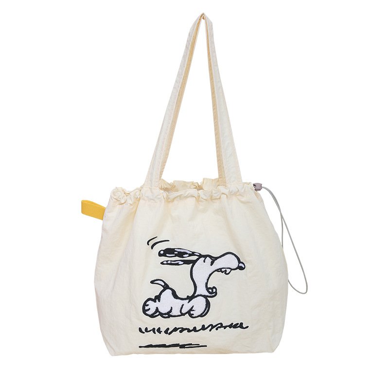 画像4: Snoopy Drawstring Tote Shoulder Shopping Bag　ユニセックス男女兼用スヌーピー刺繍巾着トートショッピング通勤通学バッグ (4)