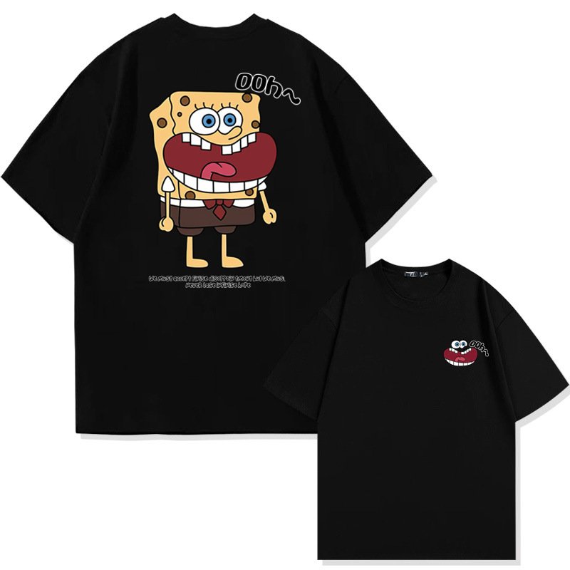 画像1: Surprised Face Spongebob print Tshirt  　ユニセックス 男女兼用びっくり顔スポンジボブプリント半袖  Tシャツ (1)