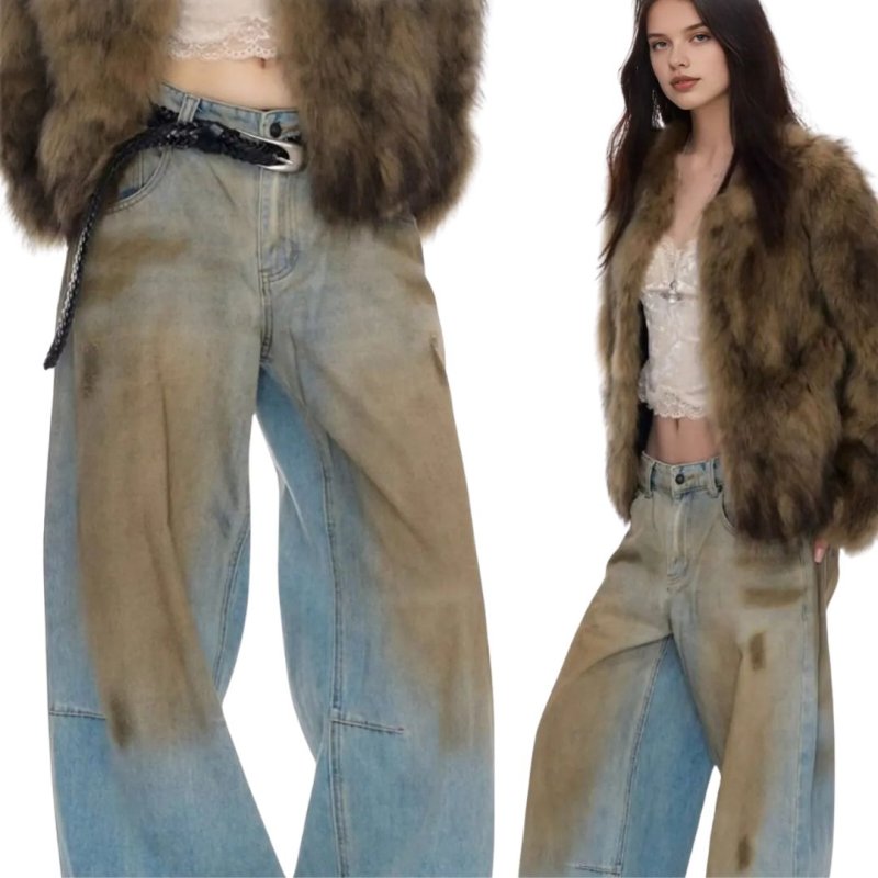 画像2: Unisex Super Baggy Fit Dirt Mud Damage Jeans Denim Pants ユニセックス 男女兼用 スーパー バギー 泥 汚れ加工 中古 ヴィンテージ 古着 ダメージ 加工 デニムパンツ ジーンズ (2)