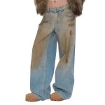 画像1: Unisex Super Baggy Fit Dirt Mud Damage Jeans Denim Pants ユニセックス 男女兼用 スーパー バギー 泥 汚れ加工 中古 ヴィンテージ 古着 ダメージ 加工 デニムパンツ ジーンズ (1)
