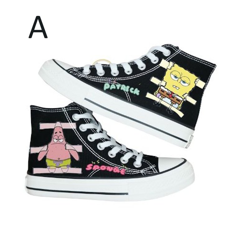 画像1:  Unisex Spongebob Squarepants High-Top Canvas Lace-Up Sneakers　ユニセックス男女兼用スポンジボブハイカットキャンバスハイカットレースアップスニーカー (1)
