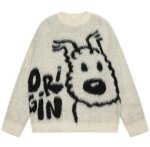 画像1: Unisex Dog-knitted mohair sweater pullover　ユニセックス男女兼用ドッグ犬編み込みモヘアセータープルオーバー (1)