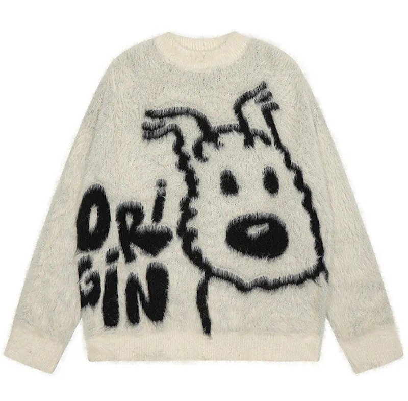 画像1: Unisex Dog-knitted mohair sweater pullover　ユニセックス男女兼用ドッグ犬編み込みモヘアセータープルオーバー (1)