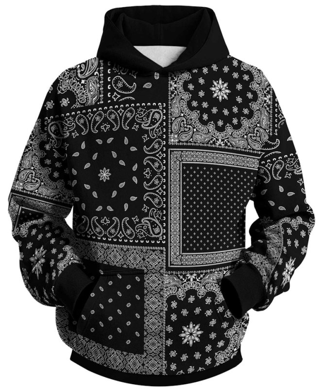 画像2: Unisex Paisley bandana print hoodie sweatshirt  ユニセックス男女兼用ペイズリーバンダナ柄フーディスウェットパーカー  (2)