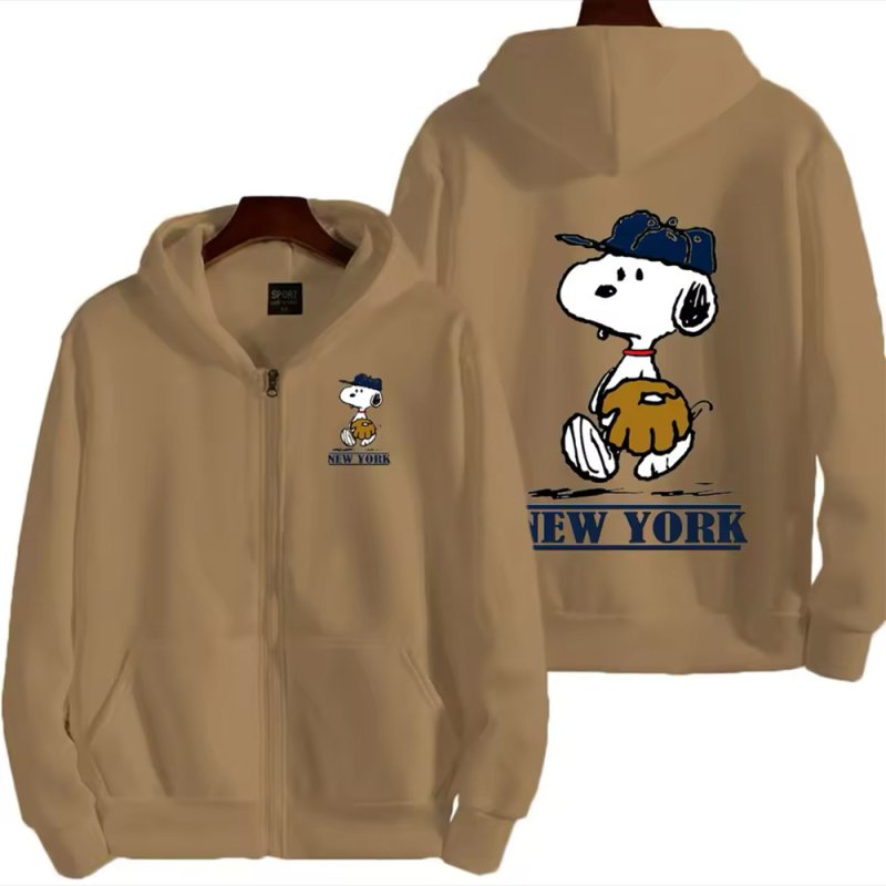 画像3: Unisex Baseball Snoopy Print Zip-Up Hoodie  sweatshirt  ユニセックス男女兼用ベースボールスヌーピージップアップフーディスウェットパーカー  (3)