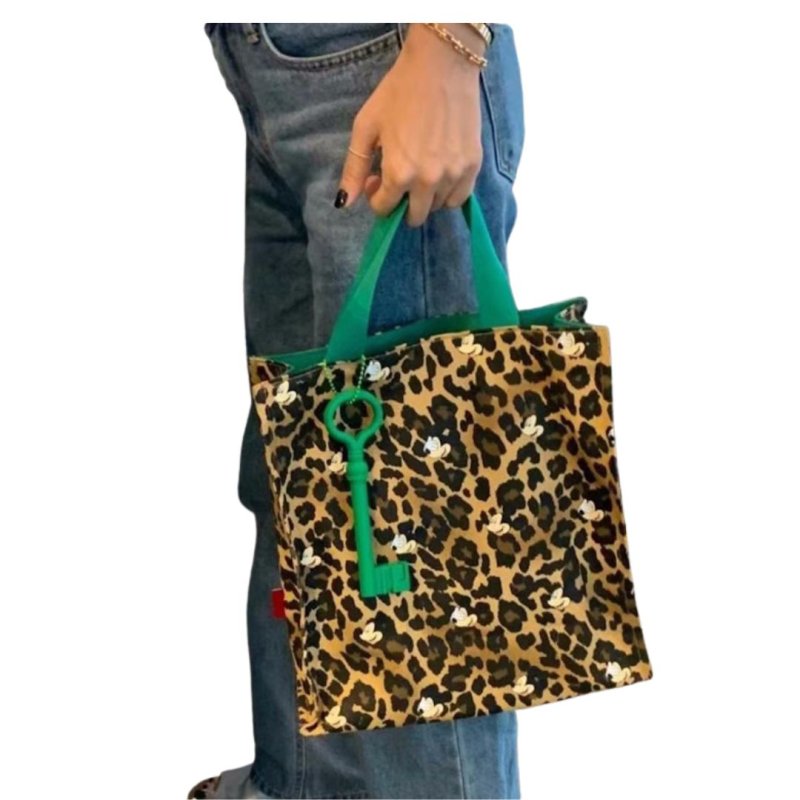 画像6: Leopard print color-matching Mickey Mouse tote shopping bag　レオパード&ミッキーマウスカラーマチングトートショッピング通勤通学エコバッグ (6)