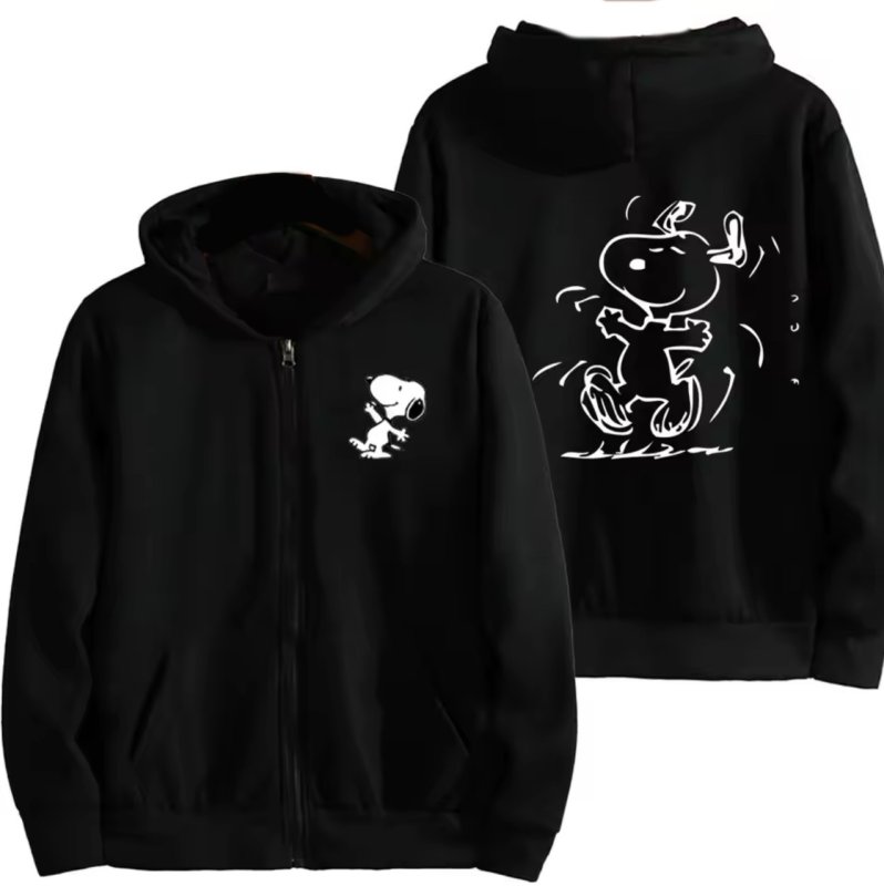 画像3: Unisex Be Happy Snoopy Print Zip-Up Hoodie  sweatshirt  ユニセックス男女兼用ハッピースヌーピージップアップフーディスウェットパーカー  (3)