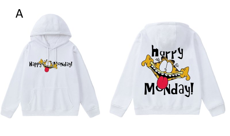 画像2: Unisex Garfield Print Hoodie Sweatshirt sweatshirt  ユニセックス男女兼用ガーフィールドホワイトフーディスウェットパーカー  (2)