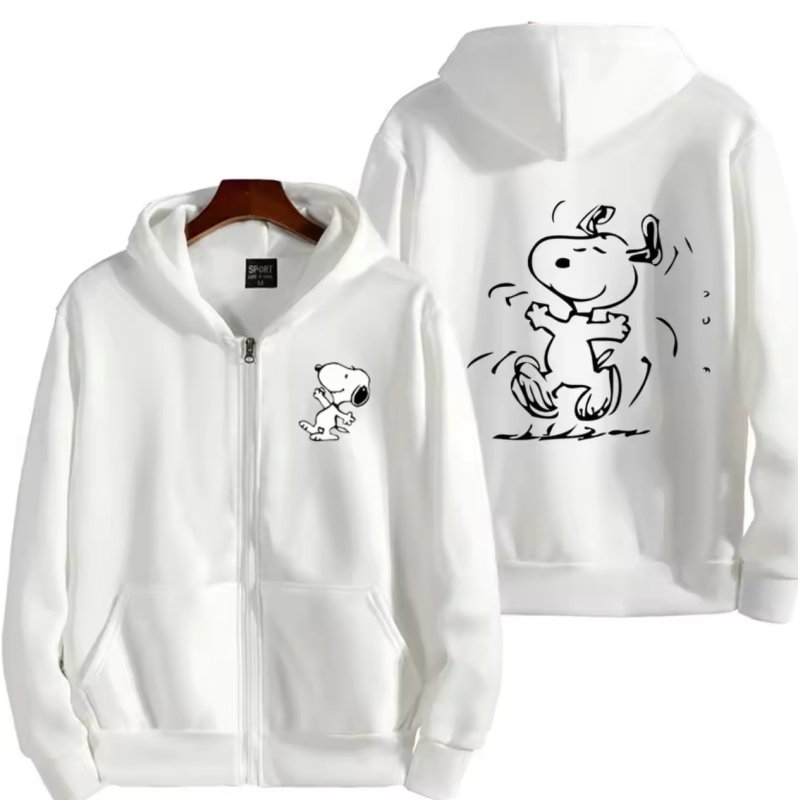 画像2: Unisex Be Happy Snoopy Print Zip-Up Hoodie  sweatshirt  ユニセックス男女兼用ハッピースヌーピージップアップフーディスウェットパーカー  (2)