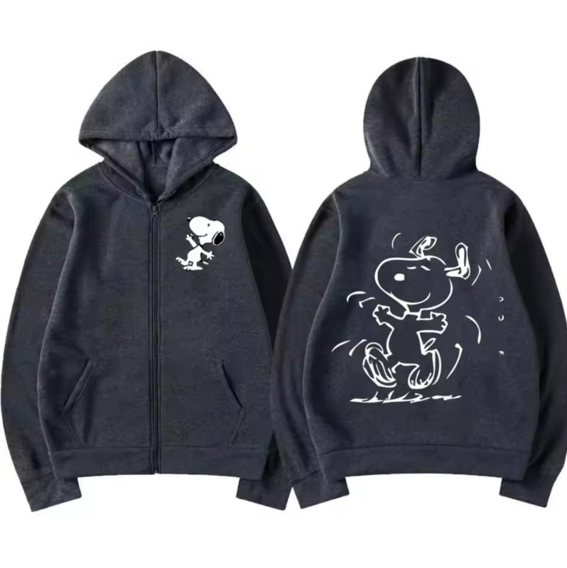 画像1: Unisex Be Happy Snoopy Print Zip-Up Hoodie  sweatshirt  ユニセックス男女兼用ハッピースヌーピージップアップフーディスウェットパーカー  (1)