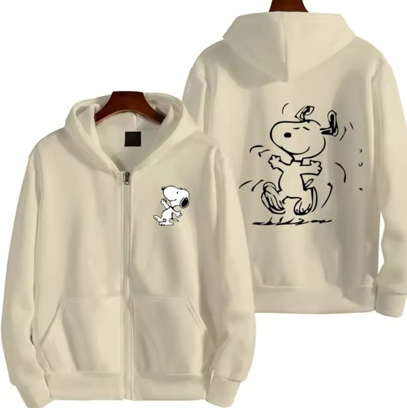 画像4: Unisex Be Happy Snoopy Print Zip-Up Hoodie  sweatshirt  ユニセックス男女兼用ハッピースヌーピージップアップフーディスウェットパーカー  (4)