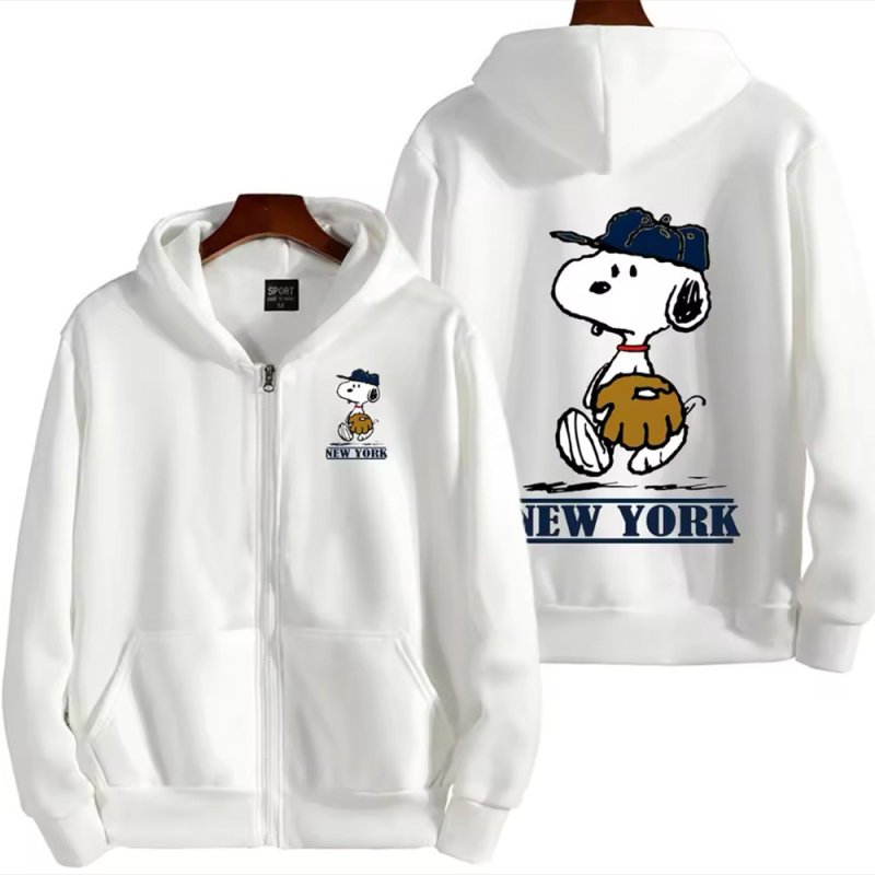 画像1: Unisex Baseball Snoopy Print Zip-Up Hoodie  sweatshirt  ユニセックス男女兼用ベースボールスヌーピージップアップフーディスウェットパーカー  (1)