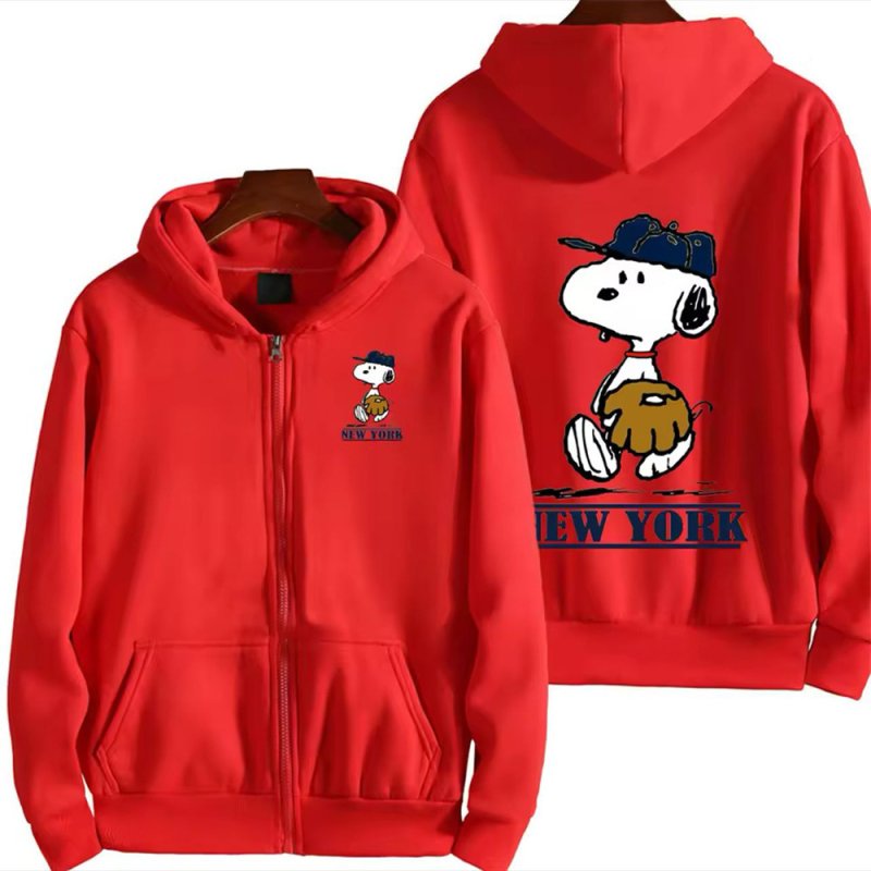 画像8: Unisex Baseball Snoopy Print Zip-Up Hoodie  sweatshirt  ユニセックス男女兼用ベースボールスヌーピージップアップフーディスウェットパーカー  (8)