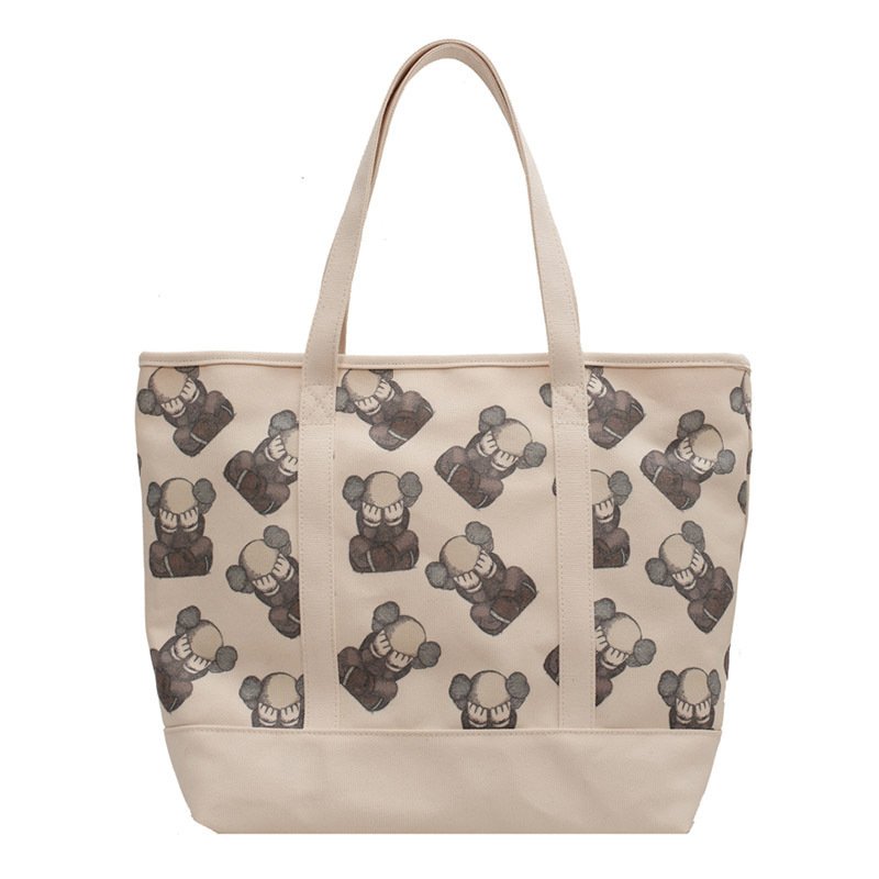 画像1: Kaws Canvas Large Capacity Tote Shoulder Bag for Shopping, Commuting, and School　カウズキャンバスラージキャパシティー トートショルダー ショッピング通勤通学エコバッグ (1)