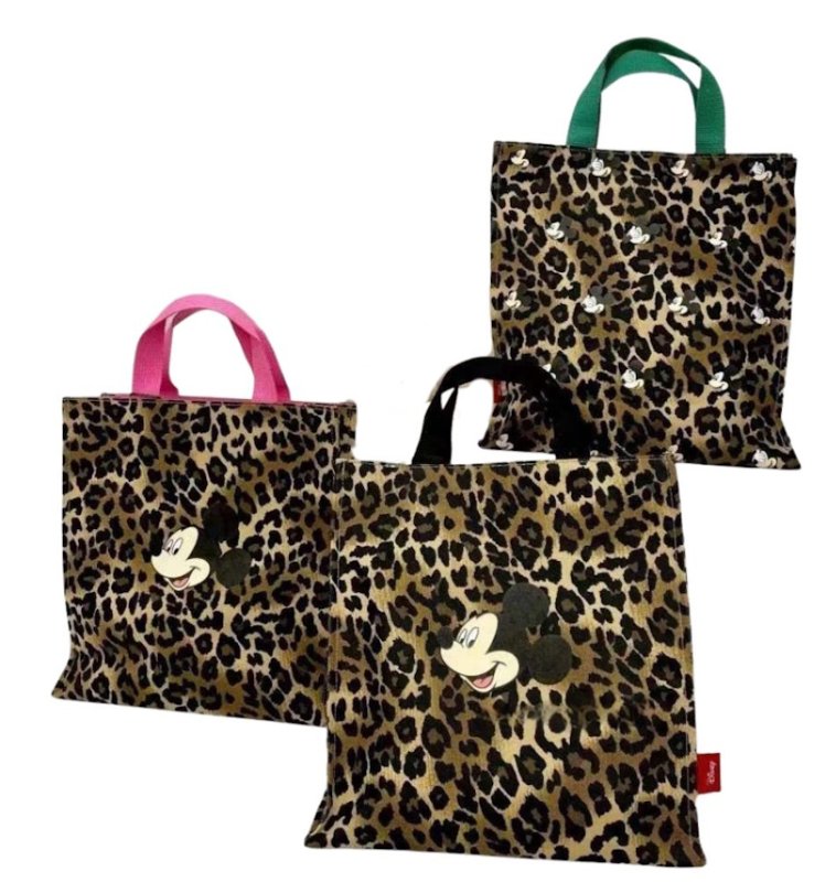 画像4: Leopard print color-matching Mickey Mouse tote shopping bag　レオパード&ミッキーマウスカラーマチングトートショッピング通勤通学エコバッグ (4)