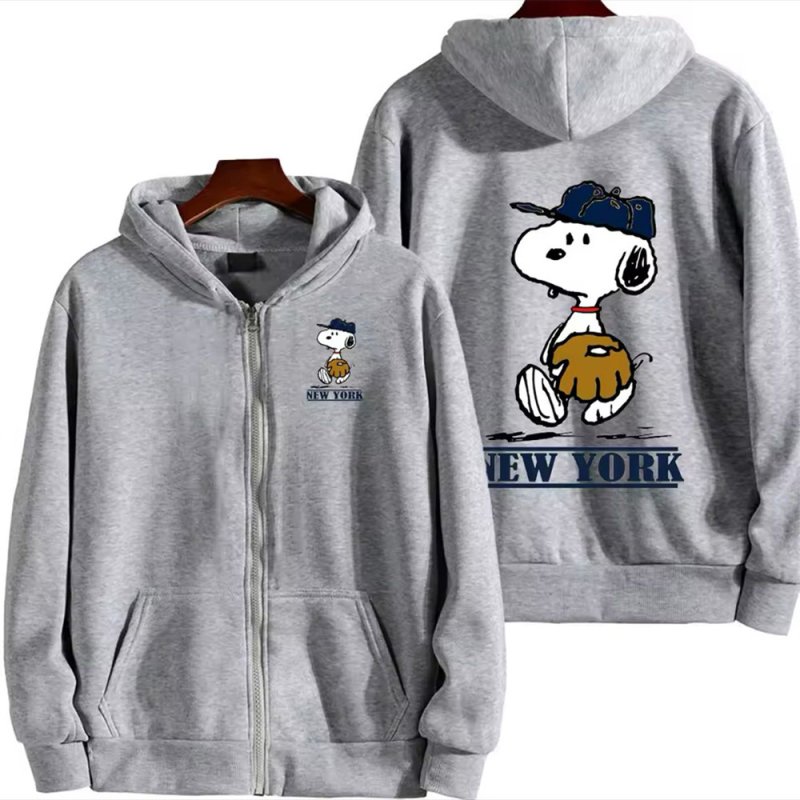 画像7: Unisex Baseball Snoopy Print Zip-Up Hoodie  sweatshirt  ユニセックス男女兼用ベースボールスヌーピージップアップフーディスウェットパーカー  (7)