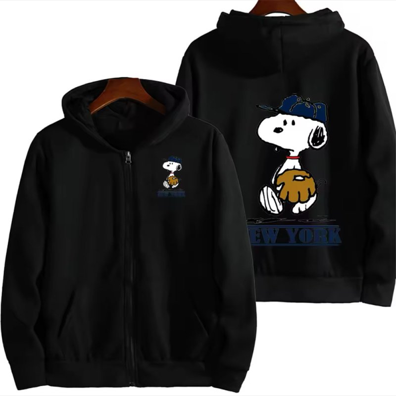 画像2: Unisex Baseball Snoopy Print Zip-Up Hoodie  sweatshirt  ユニセックス男女兼用ベースボールスヌーピージップアップフーディスウェットパーカー  (2)