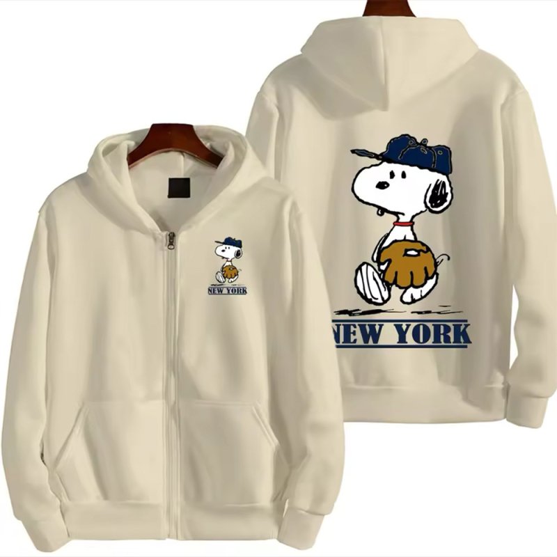 画像4: Unisex Baseball Snoopy Print Zip-Up Hoodie  sweatshirt  ユニセックス男女兼用ベースボールスヌーピージップアップフーディスウェットパーカー  (4)