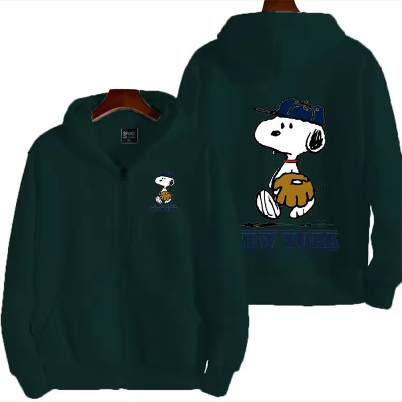 画像9: Unisex Baseball Snoopy Print Zip-Up Hoodie  sweatshirt  ユニセックス男女兼用ベースボールスヌーピージップアップフーディスウェットパーカー  (9)
