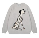 画像1: Unisex Dalmatian jacquard round neck mohair sweater pullover　ユニセックス男女兼用ダルメシアンジャカードラウンドネックモヘアセーターラウンドネック (1)