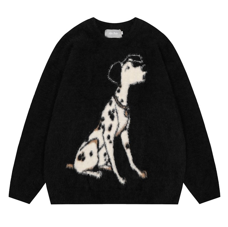 画像2: Unisex Dalmatian jacquard round neck mohair sweater pullover ユニセックス男女兼用ダルメシアンジャカードラウンドネックモヘアセーターラウンドネック (2)
