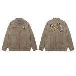 画像4: Unisex Mickey Mouse embroidered check pattern zip-up jacket/blouson coat  ユニセックス 男女兼用ミッキーマウス刺繍チェック柄ジップアップジャケットブルゾンコート (4)