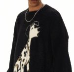 画像9: Unisex Dalmatian jacquard round neck mohair sweater pullover　ユニセックス男女兼用ダルメシアンジャカードラウンドネックモヘアセーターラウンドネック (9)