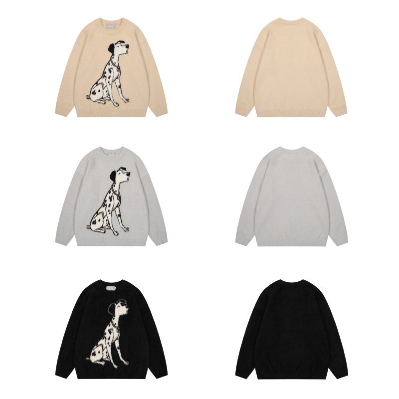 画像5: Unisex Dalmatian jacquard round neck mohair sweater pullover ユニセックス男女兼用ダルメシアンジャカードラウンドネックモヘアセーターラウンドネック (5)