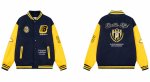 画像1: Unisex Alphabet Letter Embroidery Leather Sleeve Stadium Baseball Jacket Blouson ユニセックス 男女兼用 アルファベットレター刺繍レザースリーブスタジャン スタジアムジャンパー ジャケット (1)