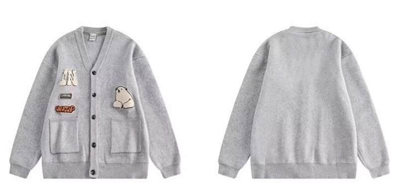 画像7: Unisex College style V-neck polar bear emblem cardigan knit　ユニセックス男女兼用カレッジスタイルVネックシロクマエンブレムカーディガンニットセーター (7)