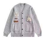 画像1: Unisex College style V-neck polar bear emblem cardigan knit　ユニセックス男女兼用カレッジスタイルVネックシロクマエンブレムカーディガンニットセーター (1)