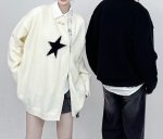 画像4: Unisex Double zip-up star knit asymmetrical round neck cardigan sweater  pullover　ユニセックス男女兼用ダブルジップアップスター編み込みアンシンメトリーラウンドネックカーディガンセーター (4)