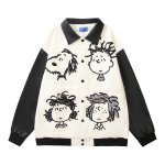 画像1: Unisex Snoopy Leather Sleeve Jacket Blouson Stadium Jumper coat  ユニセックス 男女兼用スヌーピーレザースリーブジャケットブルゾンスタジアムジャンバーブルゾンコート (1)