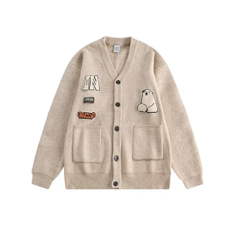 画像3: Unisex College style V-neck polar bear emblem cardigan knit　ユニセックス男女兼用カレッジスタイルVネックシロクマエンブレムカーディガンニットセーター (3)